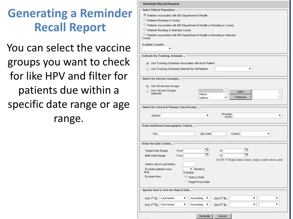 generating a reminder recall report 1