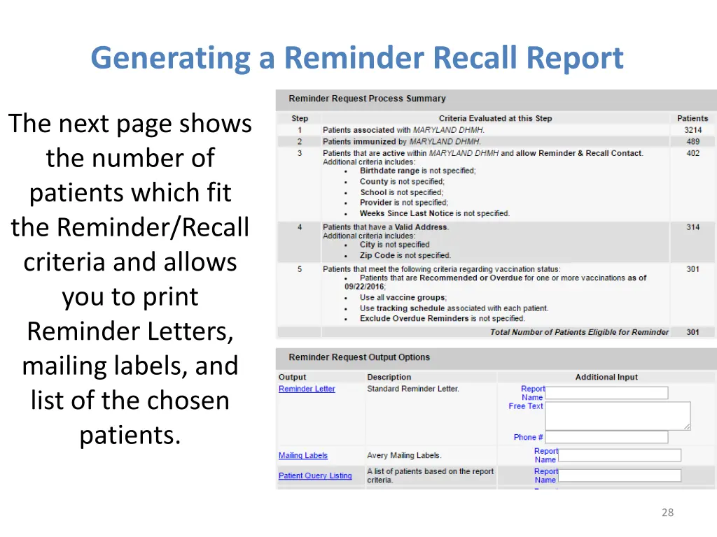 generating a reminder recall report 3