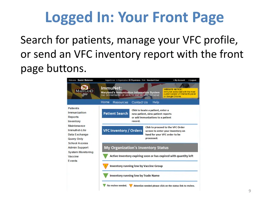 logged in your front page