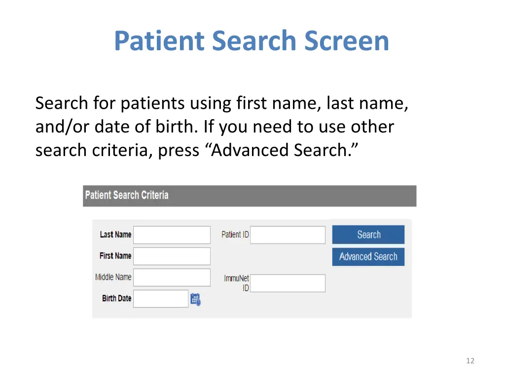 patient search screen