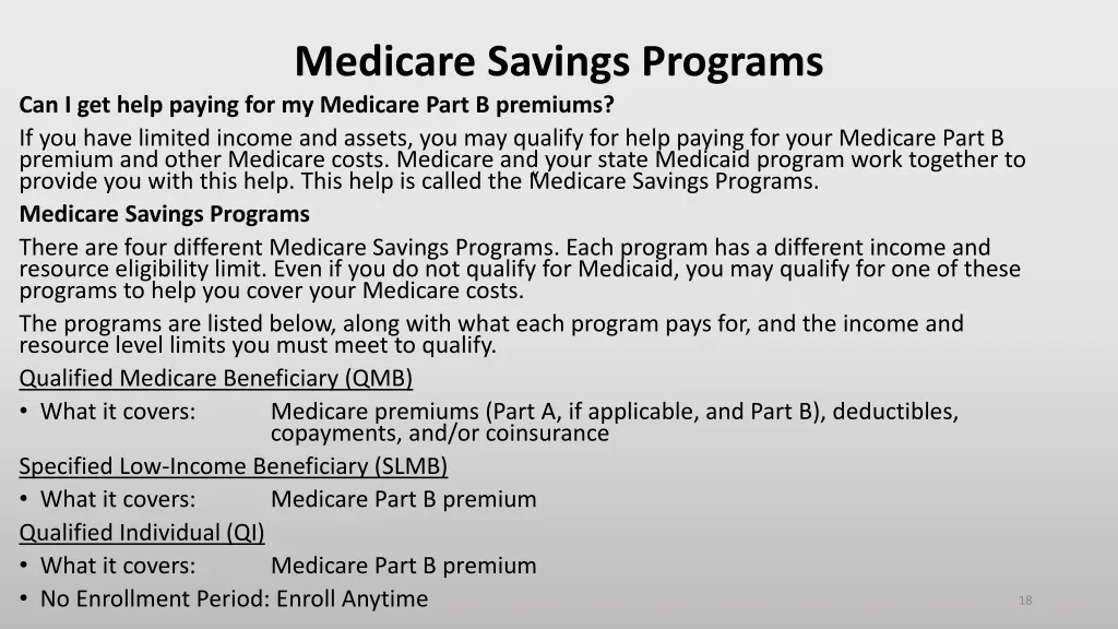 medicare savings programs