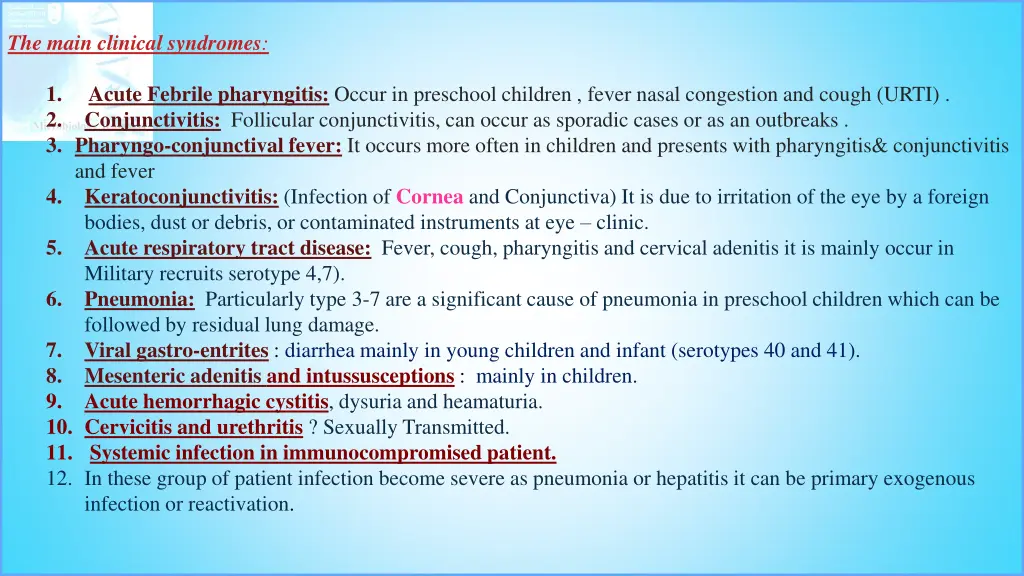 the main clinical syndromes