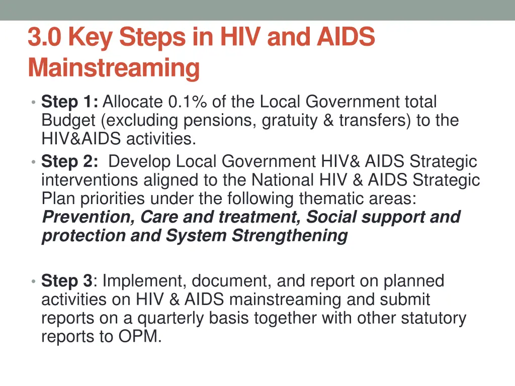 3 0 key steps in hiv and aids mainstreaming