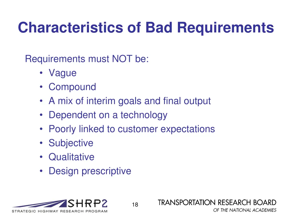 characteristics of bad requirements
