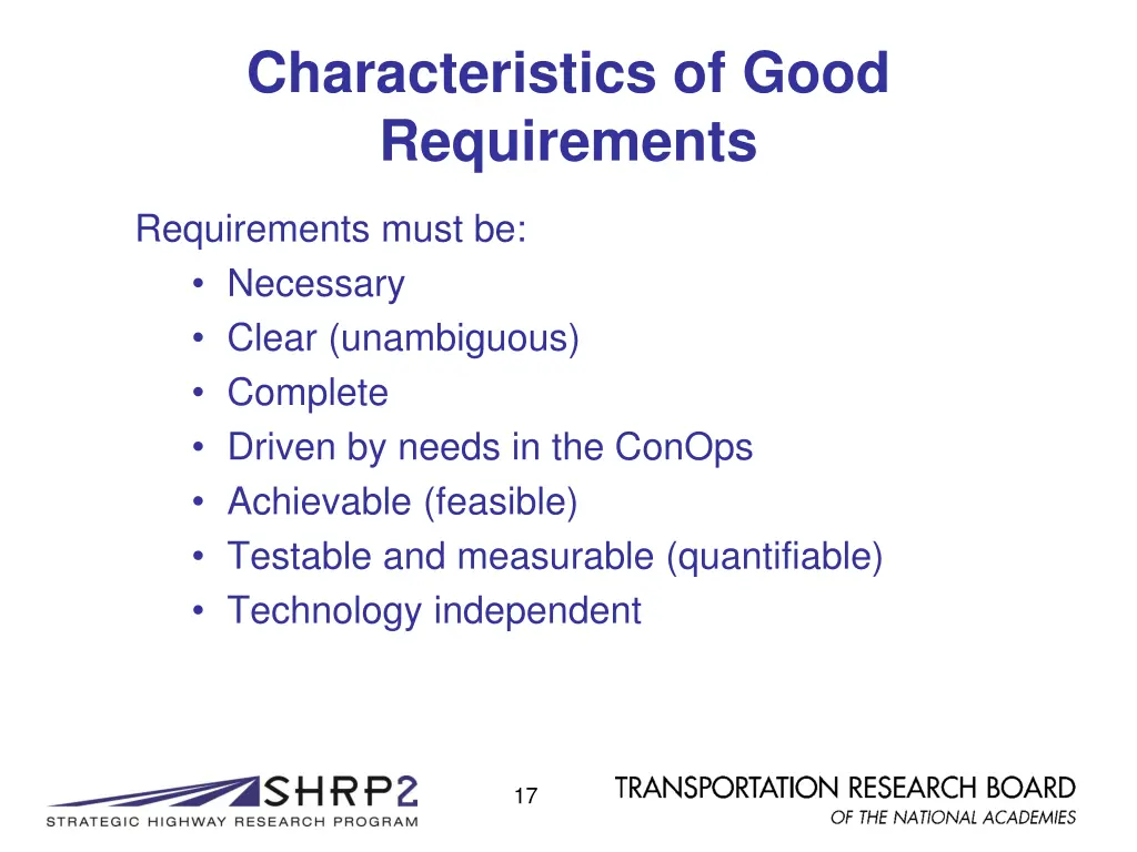 characteristics of good requirements