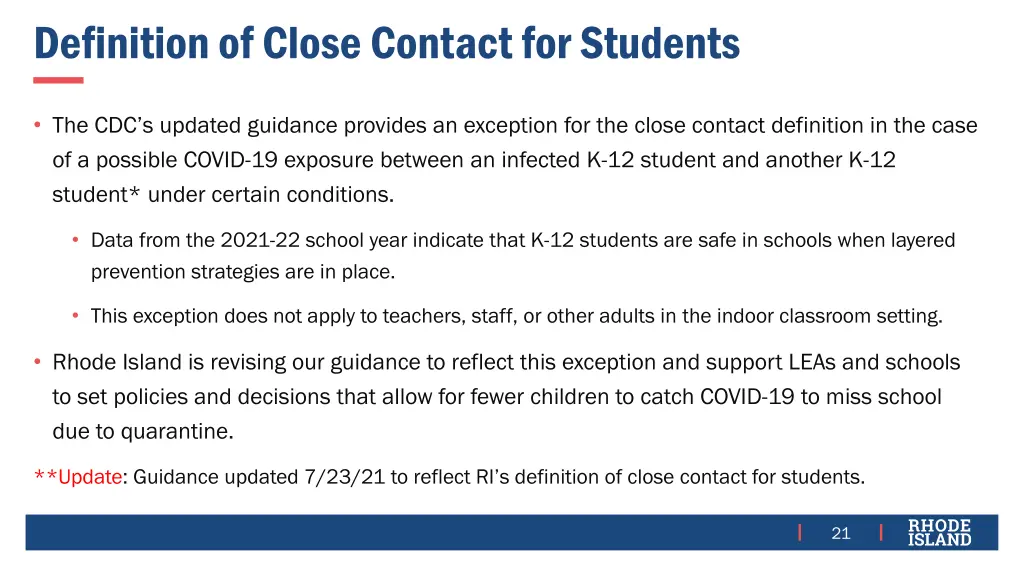definition of close contact for students