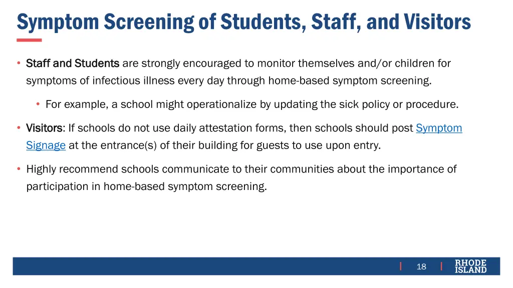 symptom screening of students staff and visitors
