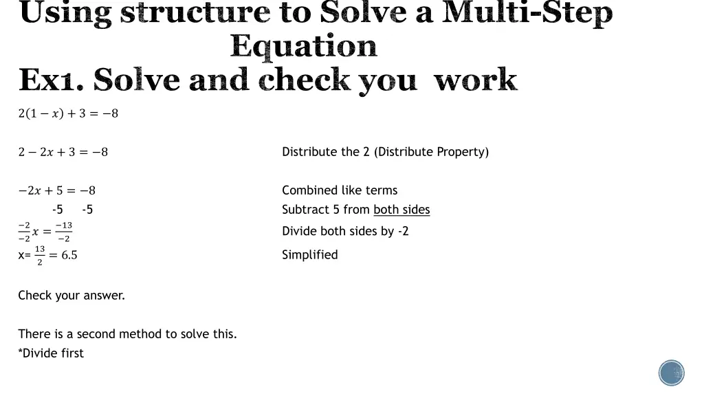 using structure to solve a multi step equation