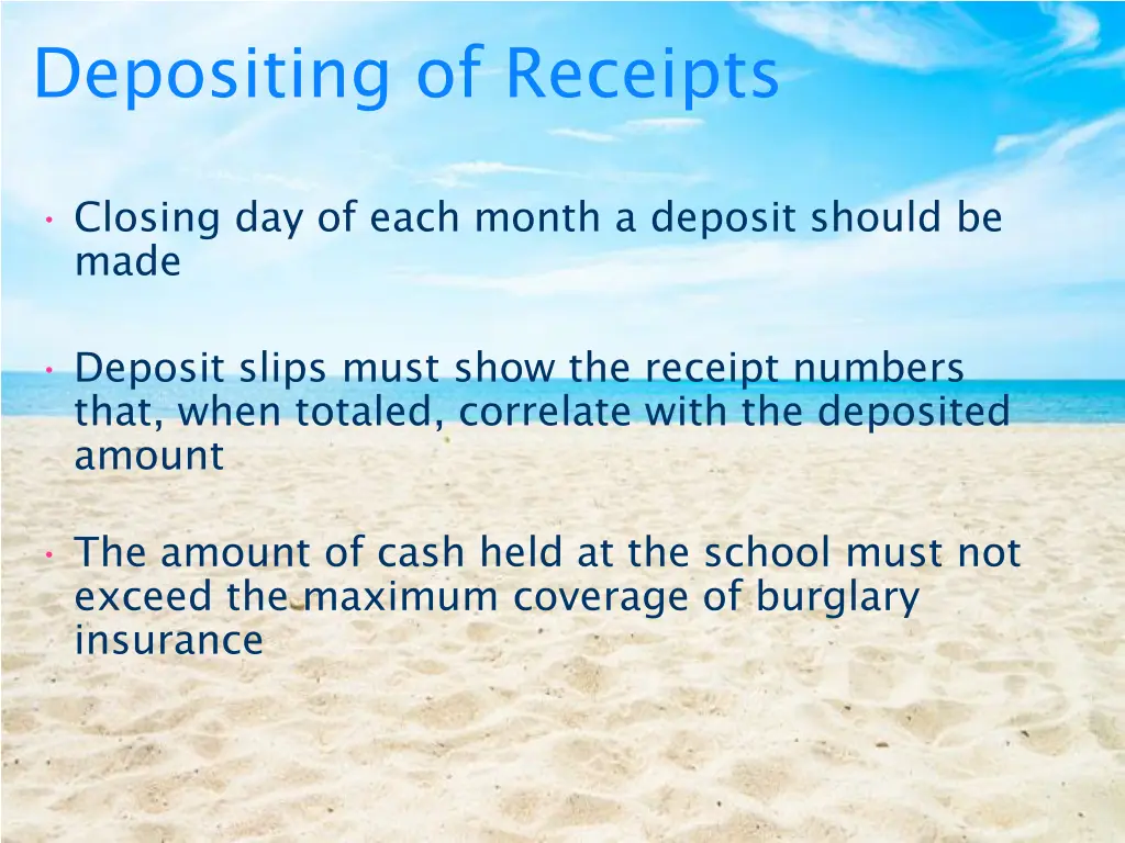 depositing of receipts