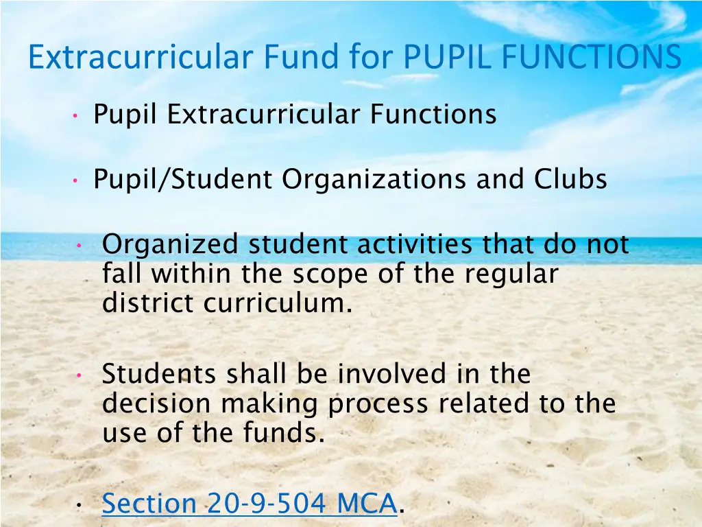 extracurricular fund for pupil functions