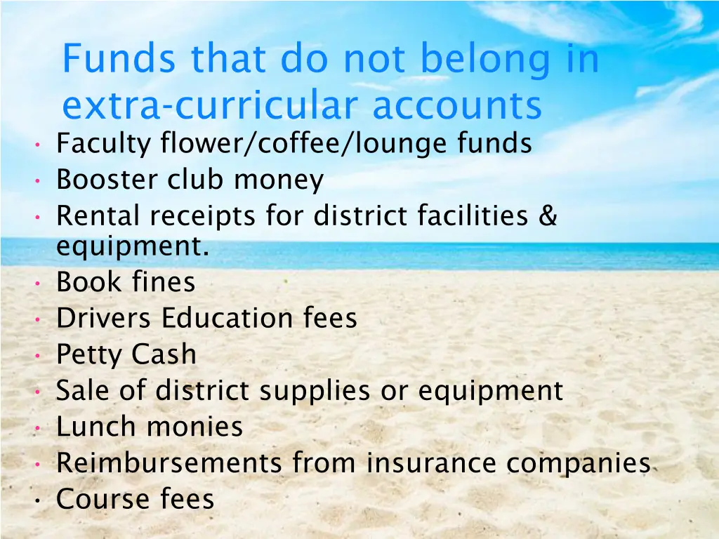 funds that do not belong in extra curricular