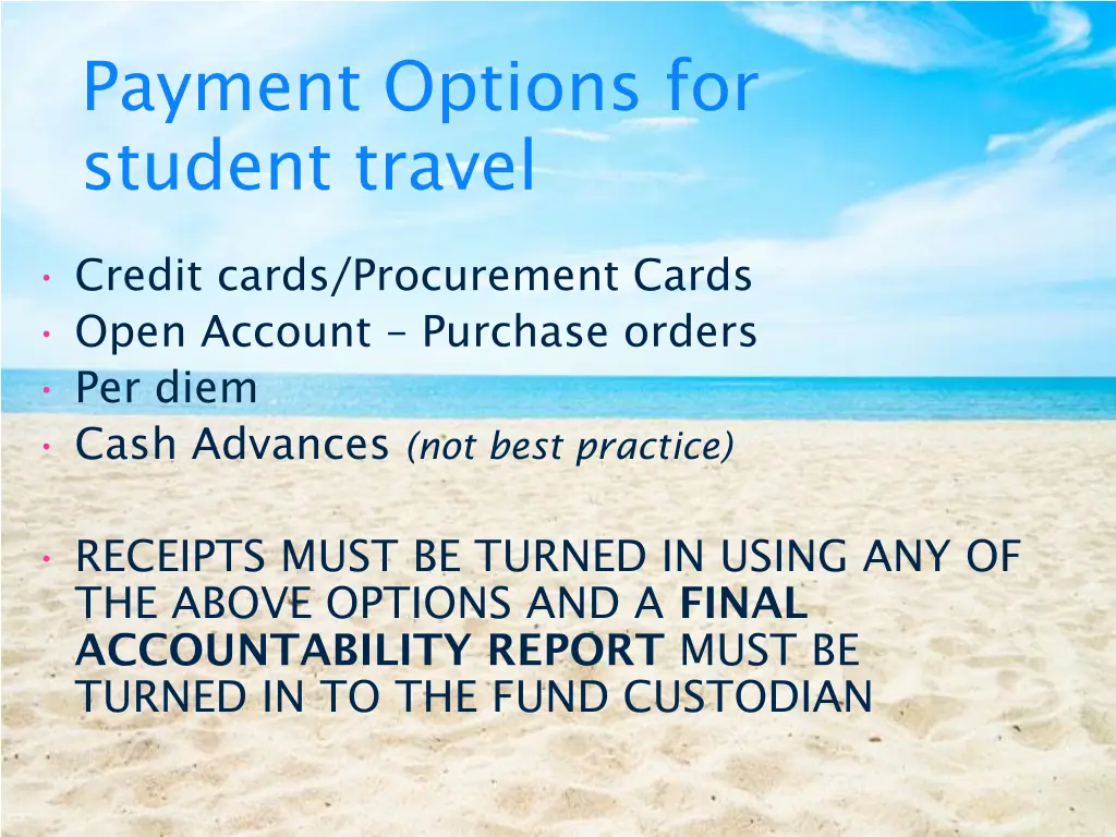 payment options for student travel
