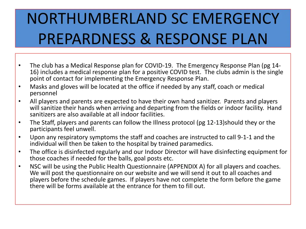 northumberland sc emergency prepardness response