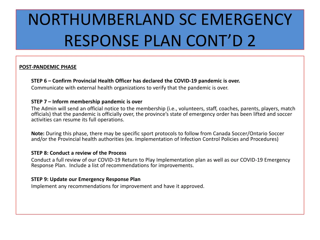northumberland sc emergency response plan cont d 2