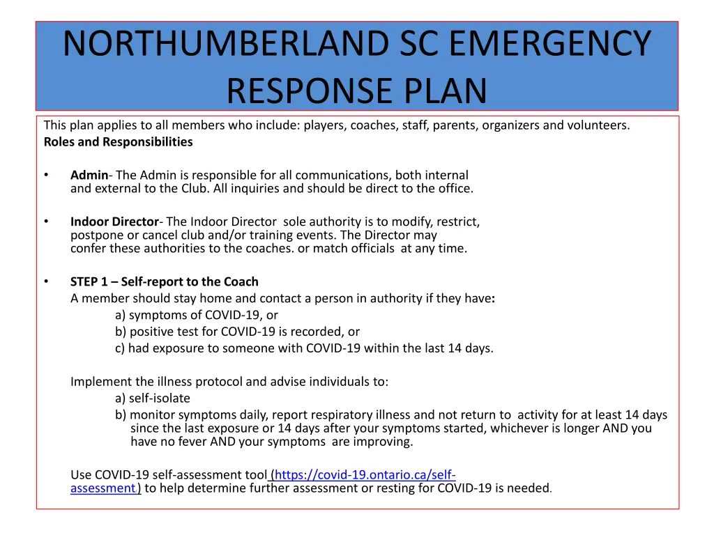 northumberland sc emergency response plan this