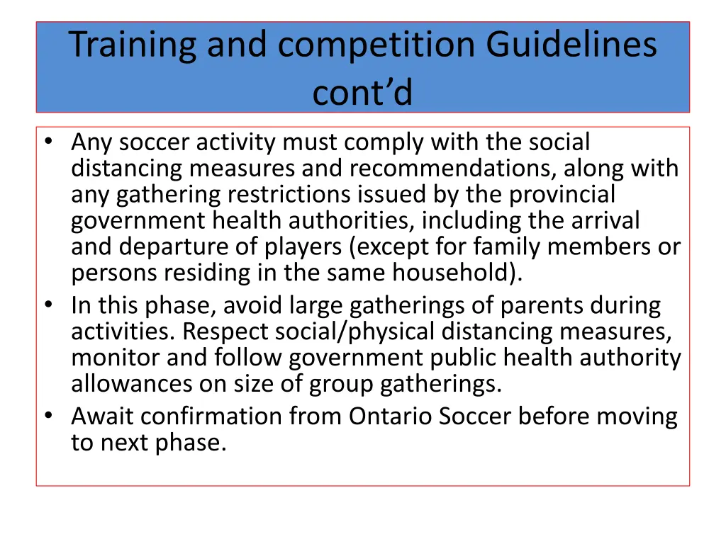 training and competition guidelines cont
