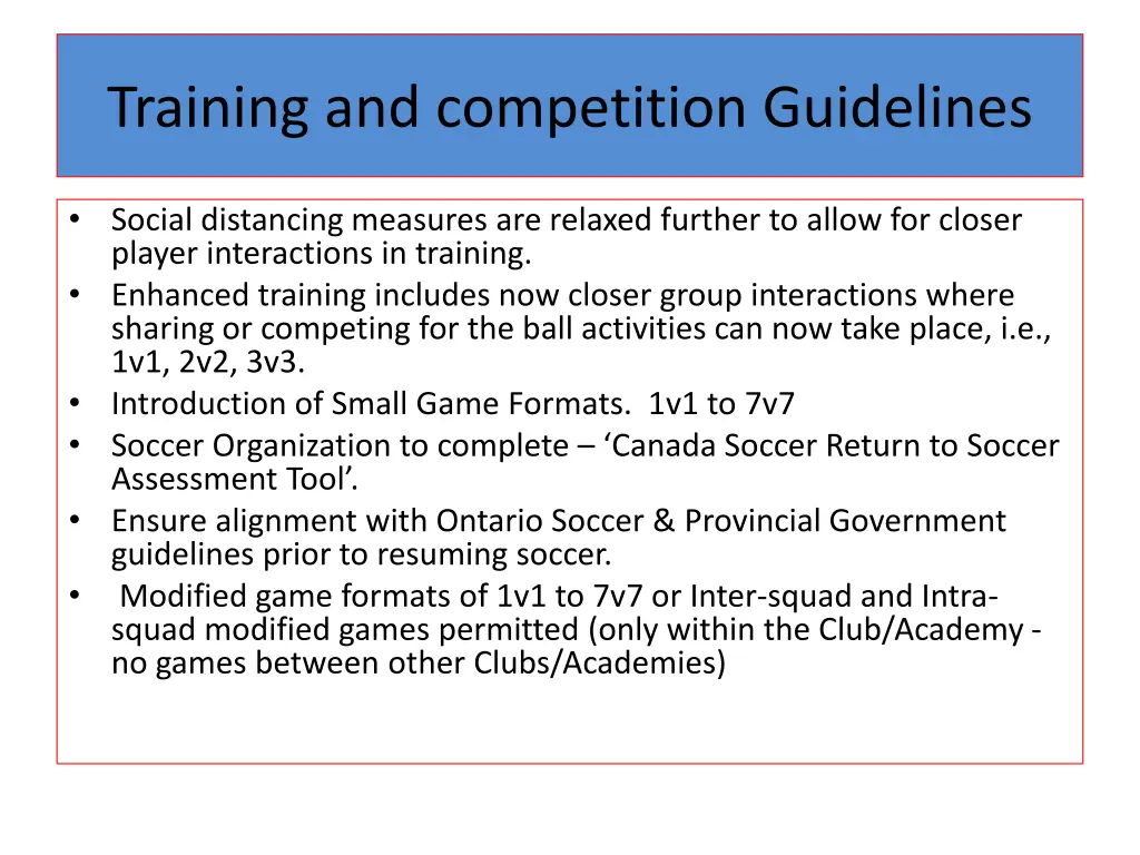 training and competition guidelines