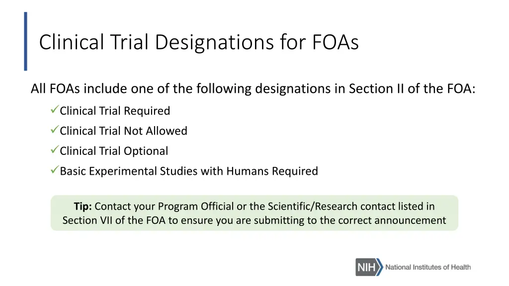 clinical trial designations for foas