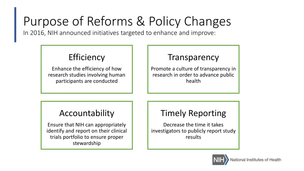 purpose of reforms policy changes in 2016