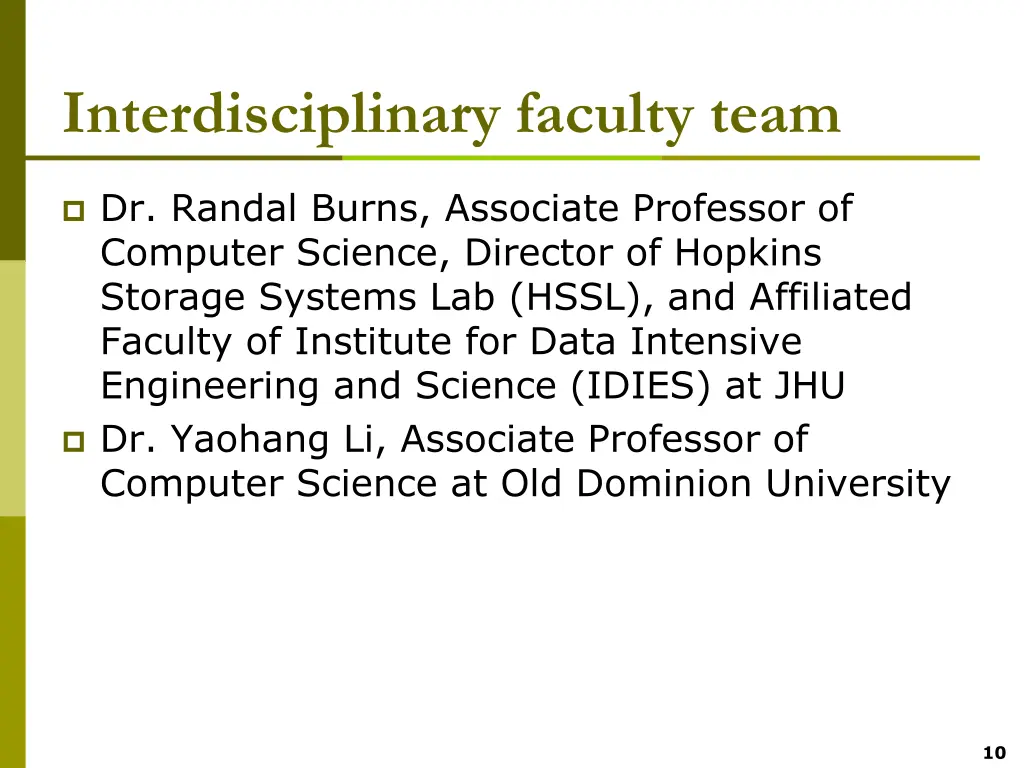 interdisciplinary faculty team 1