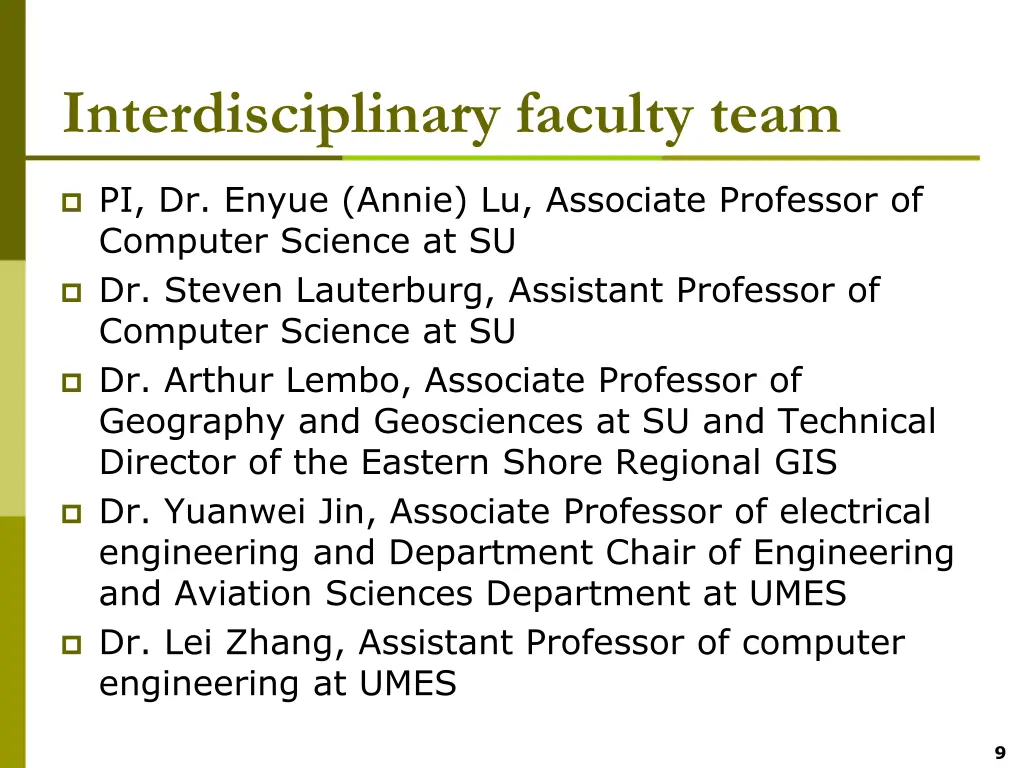 interdisciplinary faculty team