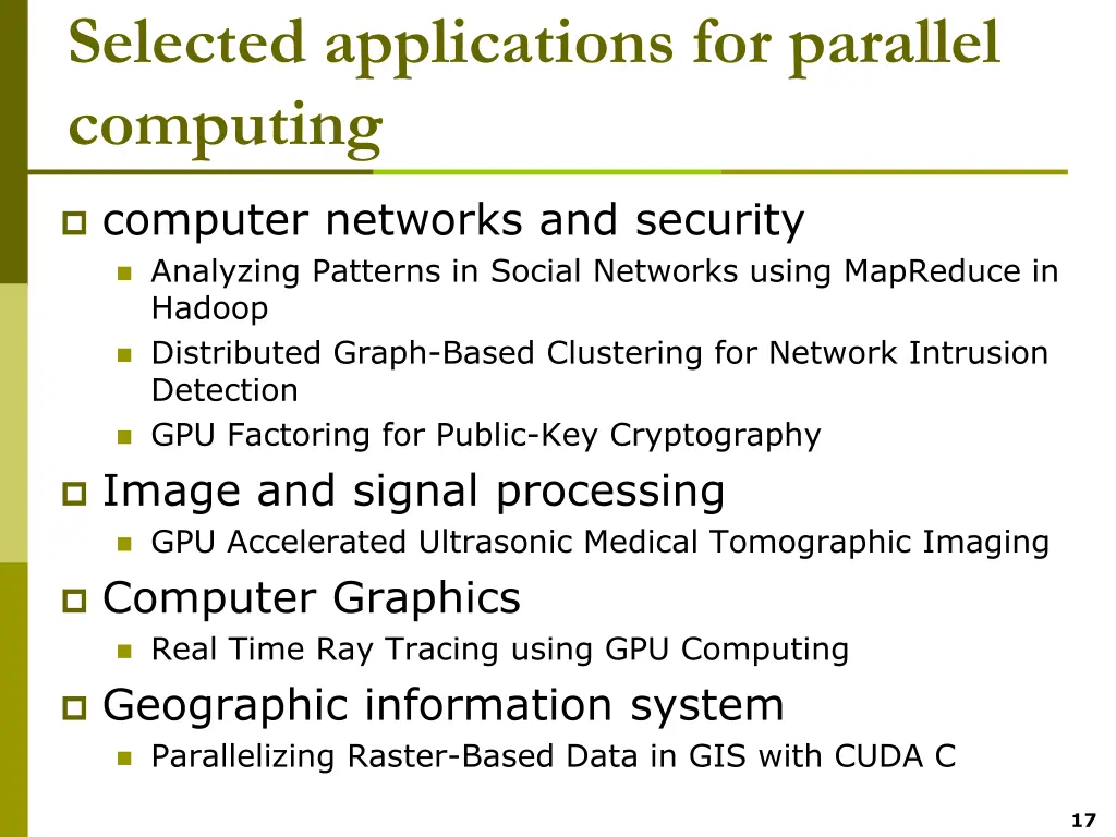 selected applications for parallel computing