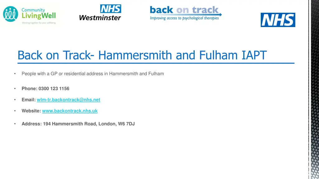back on track hammersmith and fulham iapt
