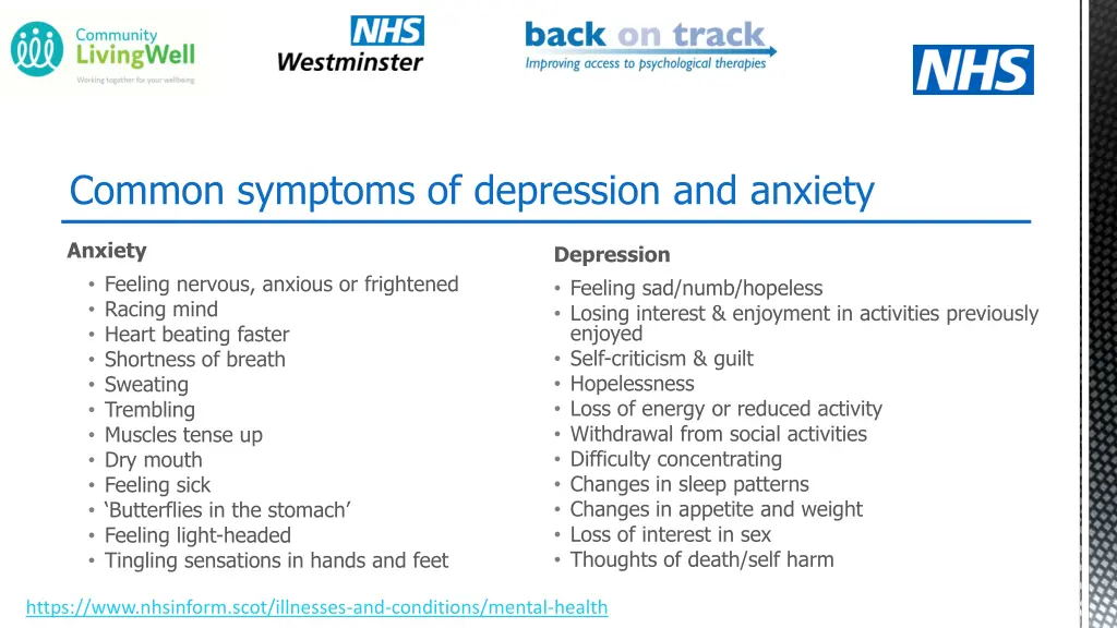 common symptoms of depression and anxiety