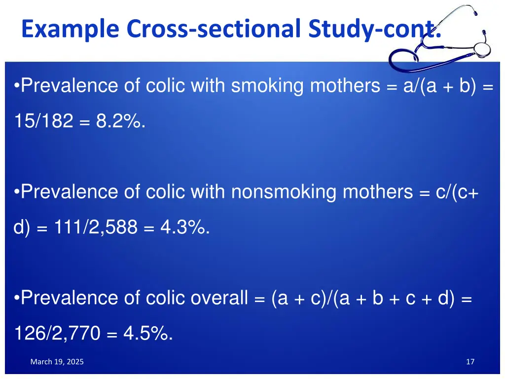 example cross sectional study cont