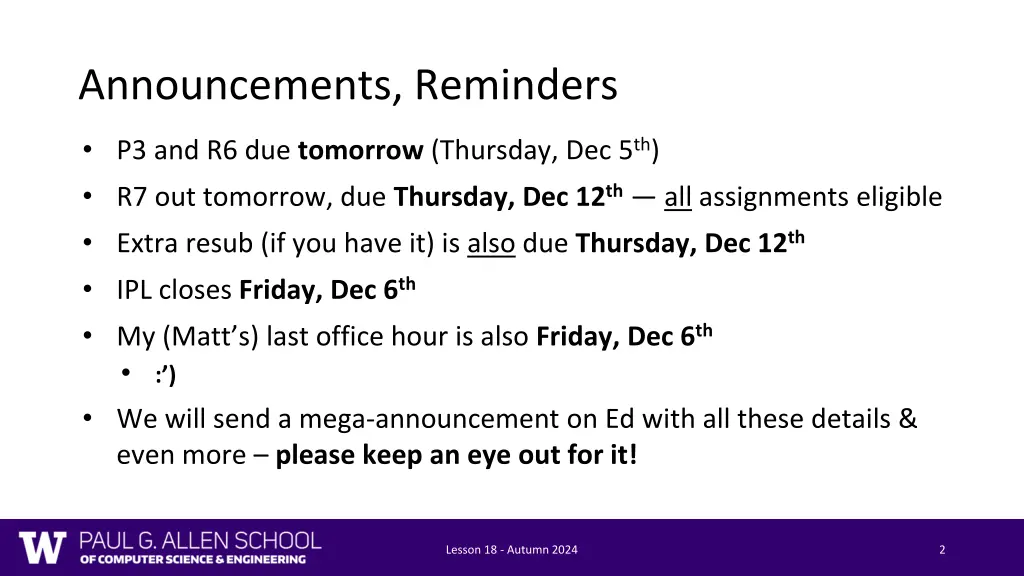 announcements reminders