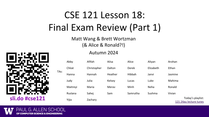 cse 121 lesson 18 final exam review part 1