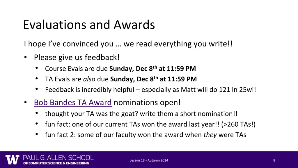 evaluations and awards