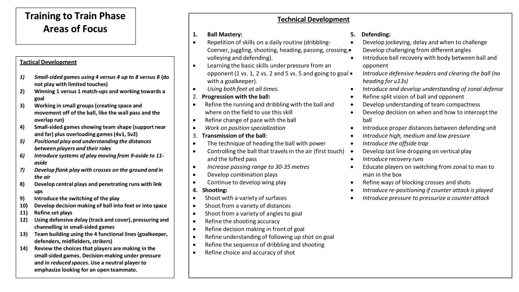 trainingtotrainphase areas of focus