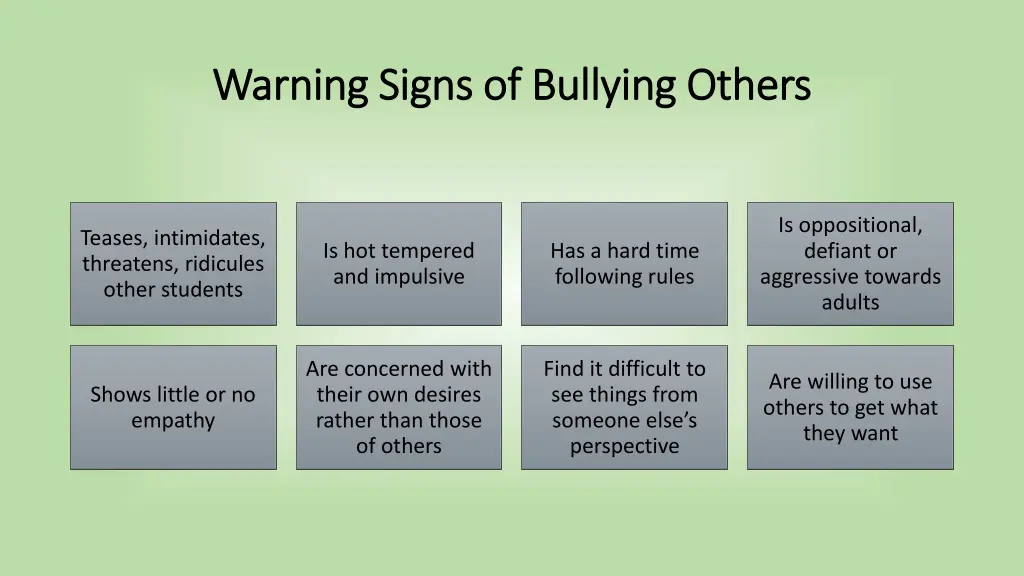 warning signs of bullying others warning signs
