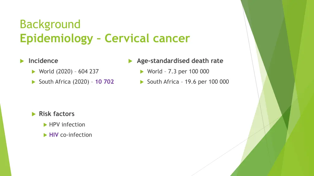 background epidemiology cervical cancer