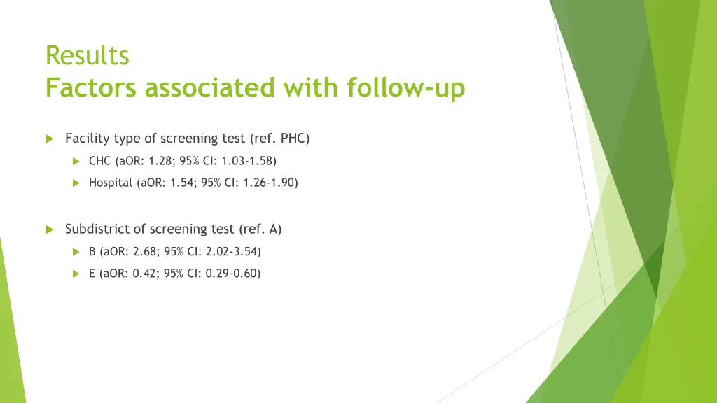results factors associated with follow up