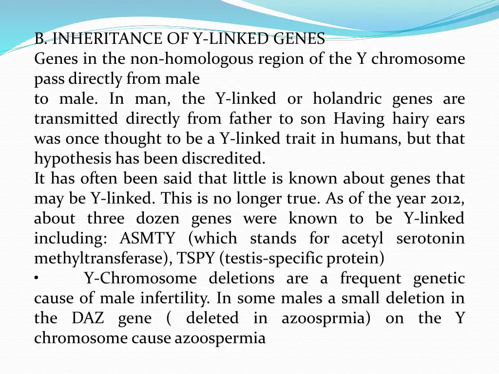 b inheritance of y linked genes genes