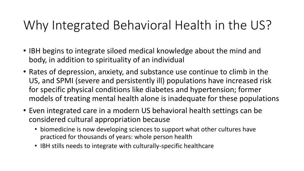 why integrated behavioral health in the us
