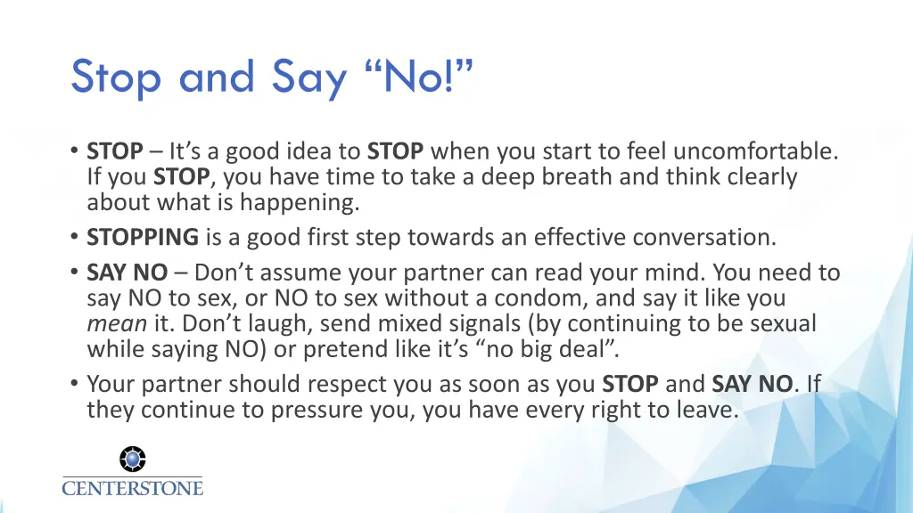 stop and say no