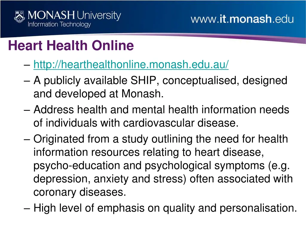 heart health online http hearthealthonline monash