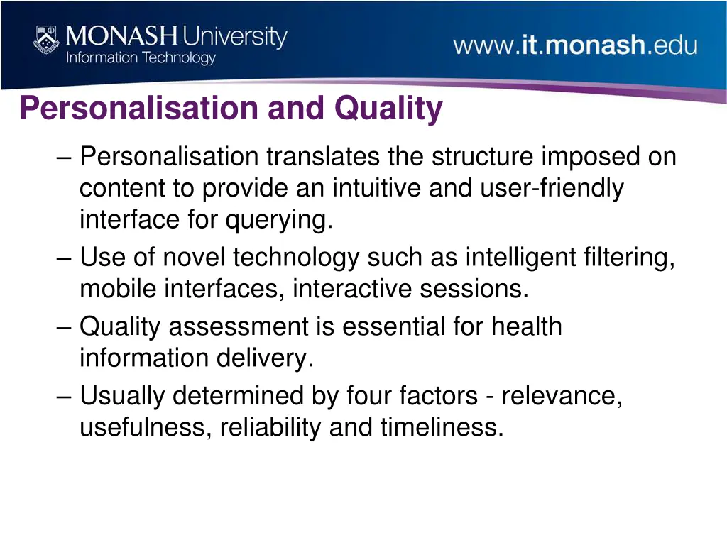 personalisation and quality