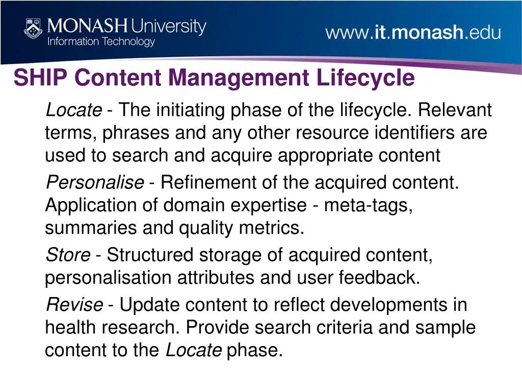 ship content management lifecycle locate