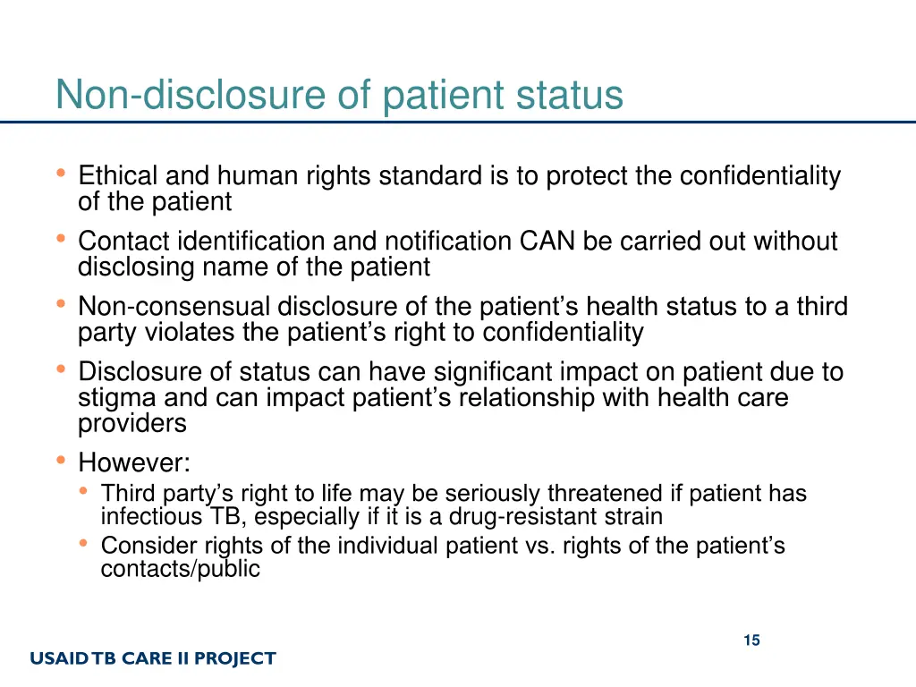 non disclosure of patient status