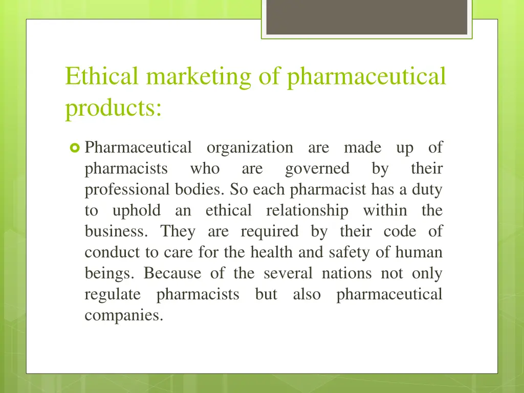 ethical marketing of pharmaceutical products