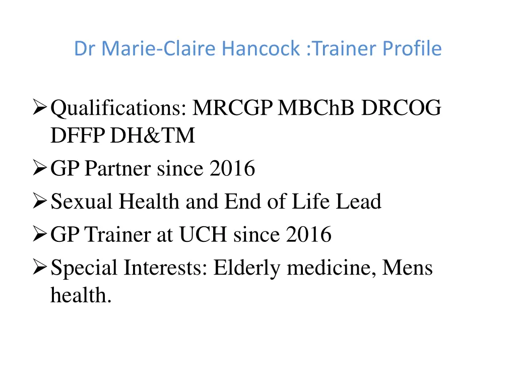 dr marie claire hancock trainer profile