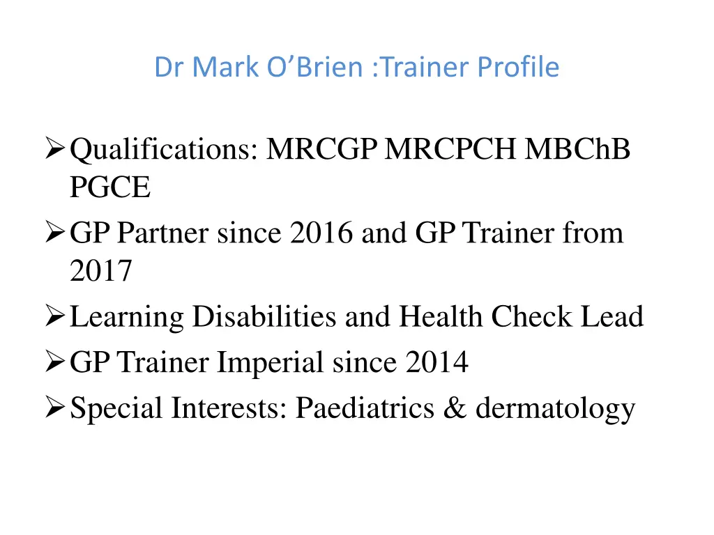 dr mark o brien trainer profile