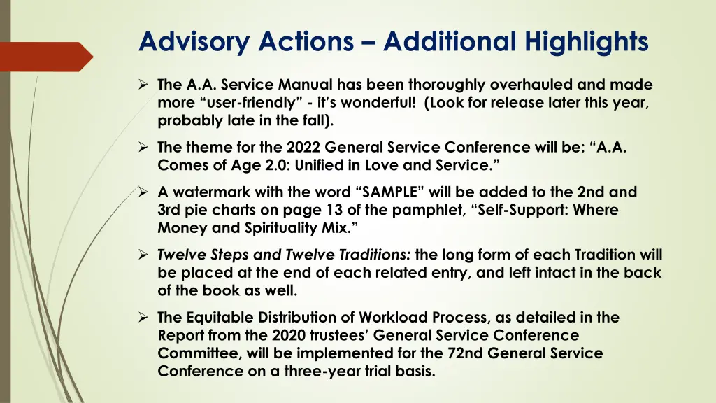 advisory actions additional highlights