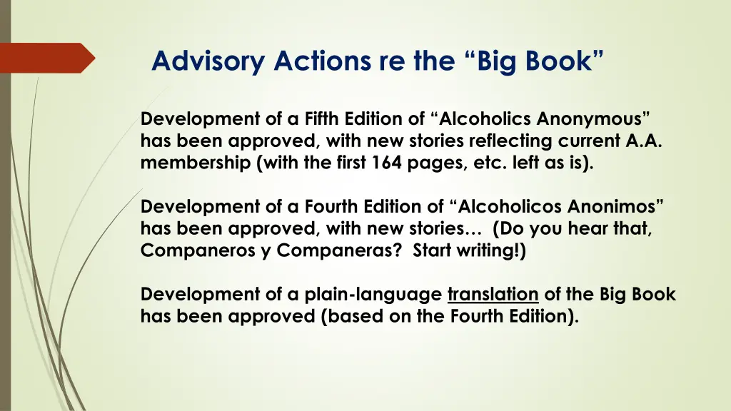 advisory actions re the big book