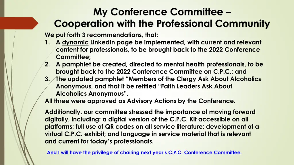 my conference committee cooperation with
