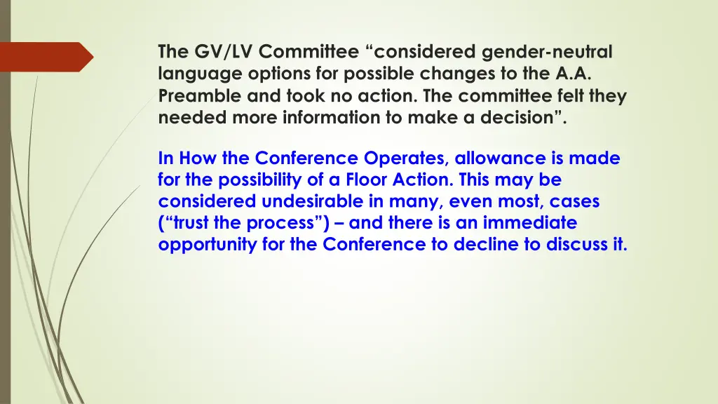 the gv lv committee considered gender neutral 1